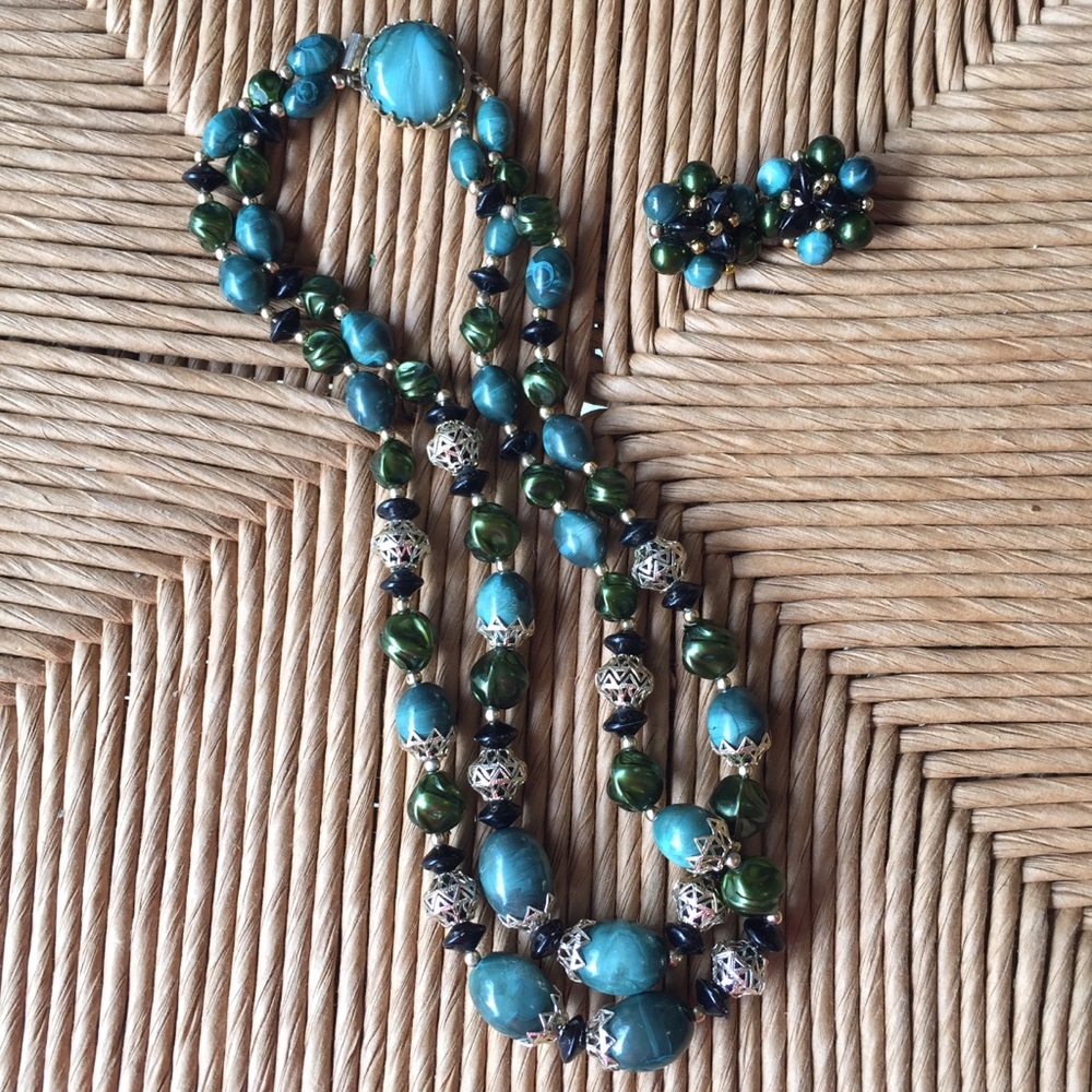 Bohemian Beaded Chunky, Choker Necklace and Earrings
